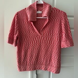 Mango MNG Red White Marl Knit Polo Sweater Top Short Sleeve Size S